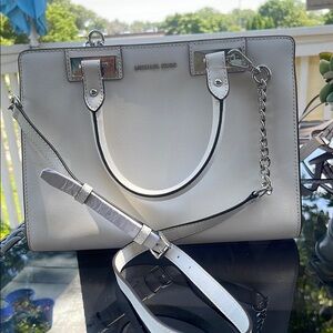Michael Kors Cream Satchel with Silver Accents